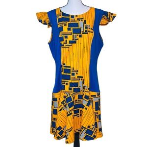 Vibrant Blue and Yellow Midi Dress